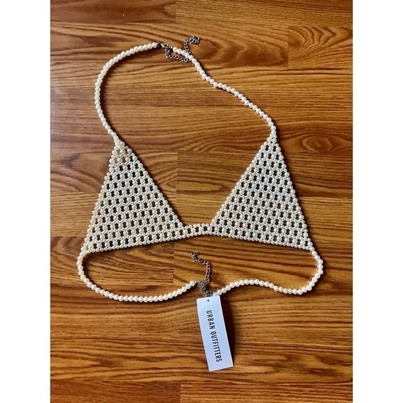 Urban Outfitters White Pearl Bra Top Plunging Bralette Layering Jewelry Large - Picture 4 of 9